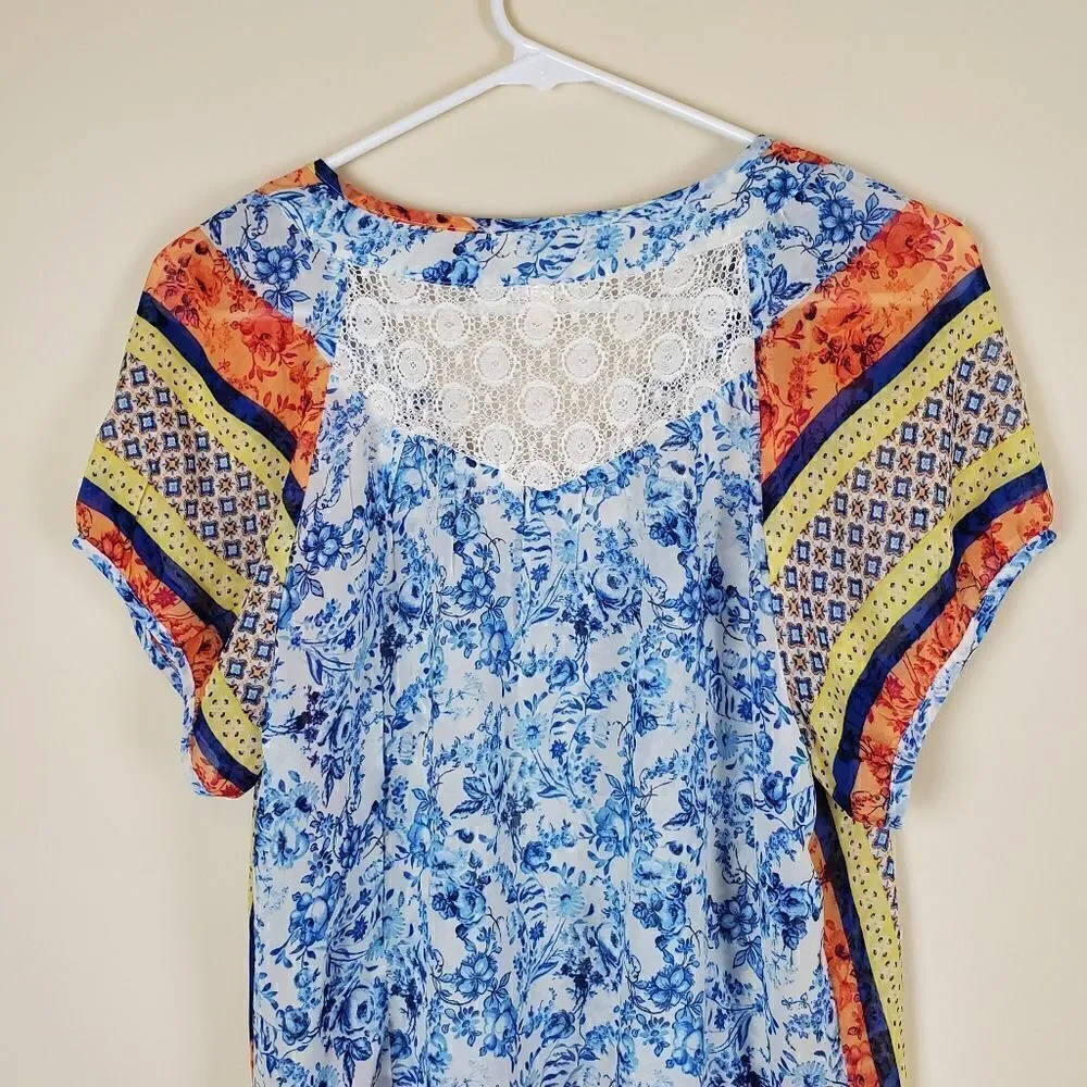 Fig and Flower Anthropologie Printed Sheer Blouse Size Small